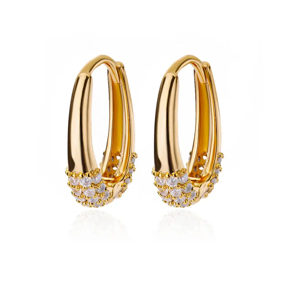 Zircon Oval Hoop Earrings for Women Stainless Steel Gold Color round Hoops Earring 2024 Trend Wedding Jewelry Pendientes Mujer