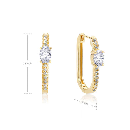 Zircon Oval Hoop Earrings for Women Stainless Steel Gold Color round Hoops Earring 2024 Trend Wedding Jewelry Pendientes Mujer