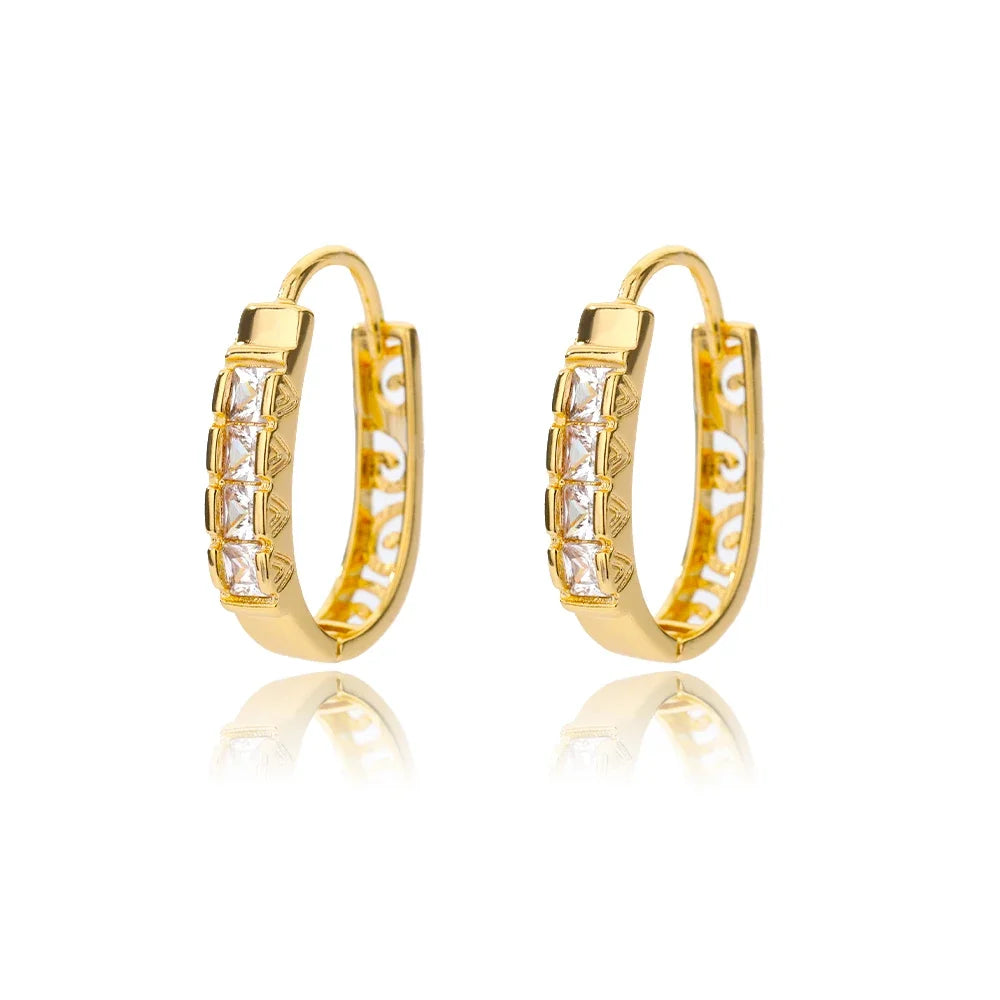 Zircon Oval Hoop Earrings for Women Stainless Steel Gold Color round Hoops Earring 2024 Trend Wedding Jewelry Pendientes Mujer