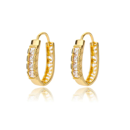 Zircon Oval Hoop Earrings for Women Stainless Steel Gold Color round Hoops Earring 2024 Trend Wedding Jewelry Pendientes Mujer