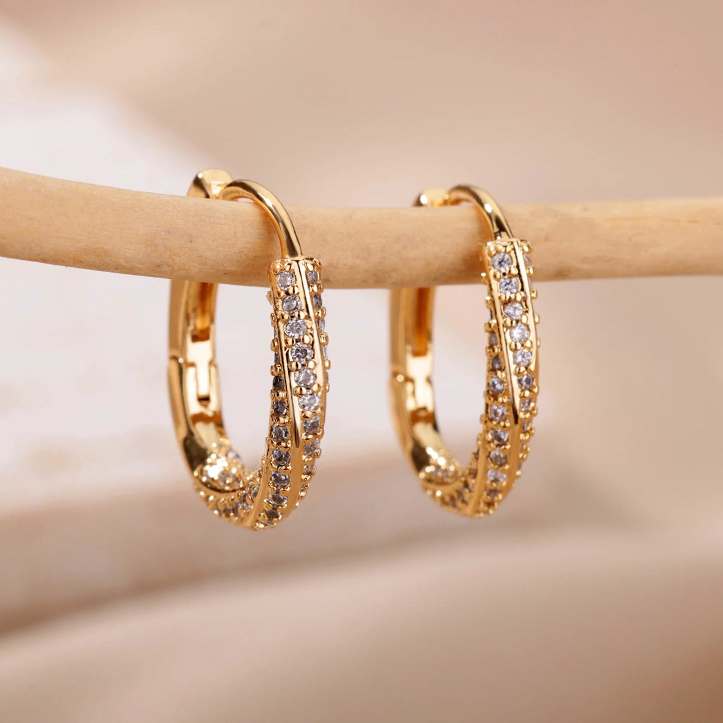 Zircon Oval Hoop Earrings for Women Stainless Steel Gold Color round Hoops Earring 2024 Trend Wedding Jewelry Pendientes Mujer